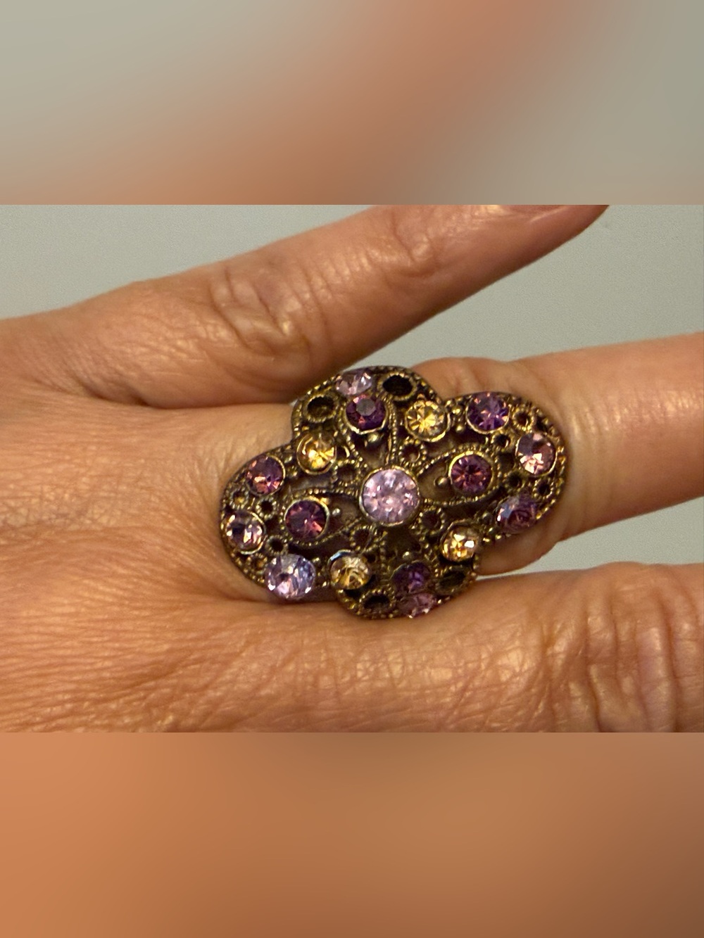 Vintage Maltese Cross Rhinestone  Cocktail Ring Beautiful! Size 5!
